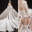 Victorian Style Ivory See-through Bridal Wedding Dresses 2021 Ball Gown High Neck Puffy Long Sleeve Backless Beading Pearl Rhinestone Cathedral Train Ruffle
