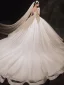 Vintage / Retro Champagne Bridal Wedding Dresses 2021 Ball Gown Square Neckline Short Sleeve Backless Beading Glitter Tulle Cathedral Train Ruffle