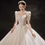 Vintage / Retro Champagne Bridal Wedding Dresses 2021 Ball Gown Square Neckline Short Sleeve Backless Beading Glitter Tulle Cathedral Train Ruffle
