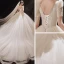Vintage / Retro Champagne Bridal Wedding Dresses 2021 Ball Gown Square Neckline Short Sleeve Backless Beading Glitter Tulle Cathedral Train Ruffle