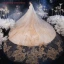 Vintage / Retro Champagne Bridal Wedding Dresses 2021 Ball Gown See-through High Neck Puffy Long Sleeve Backless Appliques Lace Beading Glitter Tulle Royal Train Ruffle
