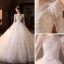Vintage / Retro Champagne Bridal Wedding Dresses 2021 Ball Gown Square Neckline 3/4 Sleeve Backless Beading Sequins Glitter Tulle Cathedral Train Ruffle