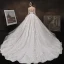 Charming Champagne Handmade  Bridal Wedding Dresses 2021 Ball Gown See-through Scoop Neck Long Sleeve Backless Appliques Lace Beading Glitter Tulle Cathedral Train Ruffle