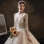 Charming Champagne Handmade  Bridal Wedding Dresses 2021 Ball Gown See-through Scoop Neck Long Sleeve Backless Appliques Lace Beading Glitter Tulle Cathedral Train Ruffle