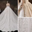 Charming Champagne Handmade  Bridal Wedding Dresses 2021 Ball Gown See-through Scoop Neck Long Sleeve Backless Appliques Lace Beading Glitter Tulle Cathedral Train Ruffle