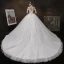 Luxury / Gorgeous White Bridal Wedding Dresses 2021 Ball Gown Off-The-Shoulder Short Sleeve Backless Appliques Lace Handmade  Beading Pearl Cathedral Train Ruffle