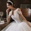Luxury / Gorgeous White Bridal Wedding Dresses 2021 Ball Gown Off-The-Shoulder Short Sleeve Backless Appliques Lace Handmade  Beading Pearl Cathedral Train Ruffle