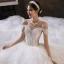 Luxury / Gorgeous White Bridal Wedding Dresses 2021 Ball Gown Off-The-Shoulder Short Sleeve Backless Appliques Lace Handmade  Beading Pearl Cathedral Train Ruffle