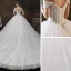 Luxury / Gorgeous White Bridal Wedding Dresses 2021 Ball Gown Off-The-Shoulder Short Sleeve Backless Appliques Lace Handmade  Beading Pearl Cathedral Train Ruffle
