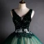 High-end Dark Green Dancing Prom Dresses 2021 Ball Gown V-Neck Sleeveless Appliques Lace Beading Floor-Length / Long Ruffle Backless Formal Dresses