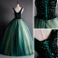 High-end Dark Green Dancing Prom Dresses 2021 Ball Gown V-Neck Sleeveless Appliques Lace Beading Floor-Length / Long Ruffle Backless Formal Dresses