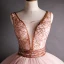 High End Pink Tanzen Ballkleider 2021 Ballkleid Durchsichtige Tiefer V-Ausschnitt Ärmellos Perlenstickerei Pailletten Lange Rüschen Rückenfreies Festliche Kleider