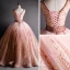 High End Pink Tanzen Ballkleider 2021 Ballkleid Durchsichtige Tiefer V-Ausschnitt Ärmellos Perlenstickerei Pailletten Lange Rüschen Rückenfreies Festliche Kleider