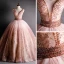 High End Pink Tanzen Ballkleider 2021 Ballkleid Durchsichtige Tiefer V-Ausschnitt Ärmellos Perlenstickerei Pailletten Lange Rüschen Rückenfreies Festliche Kleider
