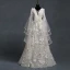 Modern / Fashion Champagne Wedding Dresses 2018 A-Line / Princess V-Neck Bell sleeves Backless Appliques Lace Glitter Tulle Court Train Ruffle