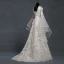 Modern / Fashion Champagne Wedding Dresses 2018 A-Line / Princess V-Neck Bell sleeves Backless Appliques Lace Glitter Tulle Court Train Ruffle