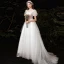 Abordable Jardin / Extérieur Blanche Robe De Mariée 2021 Princesse Encolure Carrée Gonflée Manches Courtes Dos Nu Appliques En Dentelle Paillettes Train De Balayage