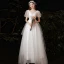 Abordable Jardin / Extérieur Blanche Robe De Mariée 2021 Princesse Encolure Carrée Gonflée Manches Courtes Dos Nu Appliques En Dentelle Paillettes Train De Balayage