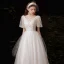 Abordable Jardin / Extérieur Blanche Robe De Mariée 2021 Princesse Encolure Carrée Gonflée Manches Courtes Dos Nu Appliques En Dentelle Paillettes Train De Balayage