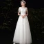 Affordable White Outdoor / Garden Wedding Dresses 2021 A-Line / Princess V-Neck Short Sleeve Backless Butterfly Appliques Lace Beading Pearl Floor-Length / Long Ruffle