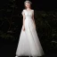 Affordable White Outdoor / Garden Wedding Dresses 2021 A-Line / Princess V-Neck Short Sleeve Backless Butterfly Appliques Lace Beading Pearl Floor-Length / Long Ruffle