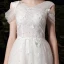 Affordable White Outdoor / Garden Wedding Dresses 2021 A-Line / Princess V-Neck Short Sleeve Backless Butterfly Appliques Lace Beading Pearl Floor-Length / Long Ruffle