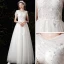 Affordable White Outdoor / Garden Wedding Dresses 2021 A-Line / Princess V-Neck Short Sleeve Backless Butterfly Appliques Lace Beading Pearl Floor-Length / Long Ruffle