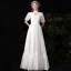 Affordable White Chiffon Outdoor / Garden Wedding Dresses 2021 A-Line / Princess High Neck Puffy 1/2 Sleeves Floor-Length / Long Ruffle