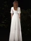 Affordable White Chiffon Outdoor / Garden Wedding Dresses 2021 A-Line / Princess High Neck Puffy 1/2 Sleeves Floor-Length / Long Ruffle