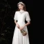 Affordable White Chiffon Outdoor / Garden Wedding Dresses 2021 A-Line / Princess High Neck Puffy 1/2 Sleeves Floor-Length / Long Ruffle