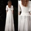 Affordable White Chiffon Outdoor / Garden Wedding Dresses 2021 A-Line / Princess High Neck Puffy 1/2 Sleeves Floor-Length / Long Ruffle