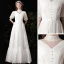 Affordable White Chiffon Outdoor / Garden Wedding Dresses 2021 A-Line / Princess High Neck Puffy 1/2 Sleeves Floor-Length / Long Ruffle