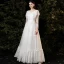 Affordable White Lace Outdoor / Garden Wedding Dresses 2021 A-Line / Princess V-Neck Long Sleeve Backless Floor-Length / Long Ruffle
