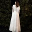 Affordable White Lace Outdoor / Garden Wedding Dresses 2021 A-Line / Princess V-Neck Long Sleeve Backless Floor-Length / Long Ruffle