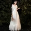 Affordable White Lace Outdoor / Garden Wedding Dresses 2021 A-Line / Princess V-Neck Long Sleeve Backless Floor-Length / Long Ruffle