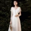Affordable White Lace Outdoor / Garden Wedding Dresses 2021 A-Line / Princess V-Neck Long Sleeve Backless Floor-Length / Long Ruffle