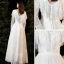 Affordable White Lace Outdoor / Garden Wedding Dresses 2021 A-Line / Princess V-Neck Long Sleeve Backless Floor-Length / Long Ruffle
