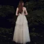 Affordable Ivory Outdoor / Garden Summer Light Wedding Dresses 2021 A-Line / Princess Off-The-Shoulder Short Sleeve Backless Floor-Length / Long Ruffle