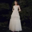 Affordable Ivory Outdoor / Garden Summer Light Wedding Dresses 2021 A-Line / Princess Off-The-Shoulder Short Sleeve Backless Floor-Length / Long Ruffle