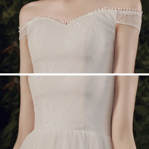 Affordable Ivory Outdoor / Garden Summer Light Wedding Dresses 2021 A-Line / Princess Off-The-Shoulder Short Sleeve Backless Floor-Length / Long Ruffle