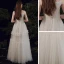 Affordable Ivory Outdoor / Garden Summer Light Wedding Dresses 2021 A-Line / Princess Off-The-Shoulder Short Sleeve Backless Floor-Length / Long Ruffle