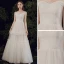 Affordable Ivory Outdoor / Garden Summer Light Wedding Dresses 2021 A-Line / Princess Off-The-Shoulder Short Sleeve Backless Floor-Length / Long Ruffle