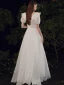Affordable White Chiffon Outdoor / Garden Wedding Dresses 2021 A-Line / Princess V-Neck Puffy Short Sleeve Backless Floor-Length / Long Ruffle