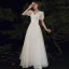 Affordable White Chiffon Outdoor / Garden Wedding Dresses 2021 A-Line / Princess V-Neck Puffy Short Sleeve Backless Floor-Length / Long Ruffle