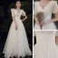 Affordable White Chiffon Outdoor / Garden Wedding Dresses 2021 A-Line / Princess V-Neck Puffy Short Sleeve Backless Floor-Length / Long Ruffle