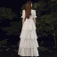 Abordable Ivoire Satin La Mariée Robe De Mariée 2021 Princesse Encolure Carrée Gonflée Manches Courtes Noeud Ceinture Longue Volants en Cascade