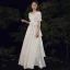 Abordable Ivoire Satin La Mariée Robe De Mariée 2021 Princesse Encolure Carrée Gonflée Manches Courtes Noeud Ceinture Longue Volants en Cascade