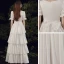 Abordable Ivoire Satin La Mariée Robe De Mariée 2021 Princesse Encolure Carrée Gonflée Manches Courtes Noeud Ceinture Longue Volants en Cascade