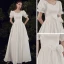 Abordable Ivoire Satin La Mariée Robe De Mariée 2021 Princesse Encolure Carrée Gonflée Manches Courtes Noeud Ceinture Longue Volants en Cascade