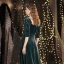 Vintage / Retro Ink Blue Winter Dancing Prom Dresses 2021 A-Line / Princess Square Neckline 3/4 Sleeve Beading Pearl Glitter Polyester Floor-Length / Long Ruffle Backless Formal Dresses